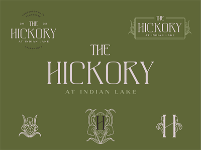 The Hickory apartment art nouveau badge brand identity branding decorative design floral flower illustration iris logo monogram ornamental real estate southern typography