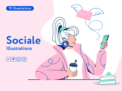 Sociale Illustrations character facebook figma illustration illustrations illustrator influencer instagram pack social social media tiktok vector