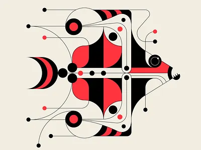 Strange Fish abstract black design fish geometric illustration red vector