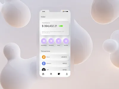 Crypto Wallet App design 3d app app design avant garde blockchian crypto design futuristic futuristic app mobile product ui user interface wallet wallet design white
