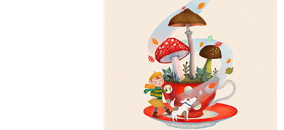 The mood of autumn autumn boock branding childrenboock childrenillustration cup design digitalart dog gir graphic graphic design happy ill illustration leave like mushroom tea wind