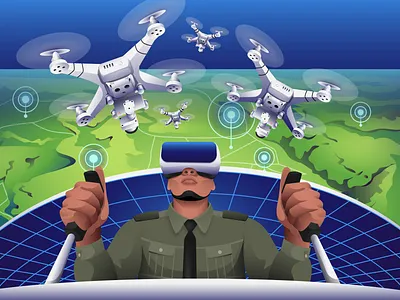 VR Technology - Drone Surveillance character drone future tech futuristic icon iconscout illustration illustration pack surveillance vector virtual reality vr technology