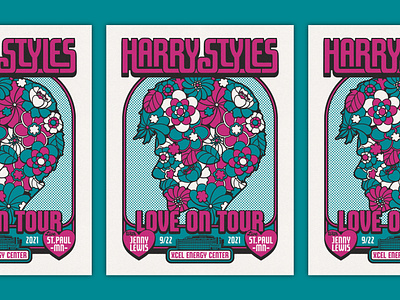 HARRY STYLES POSTER - XCEL ENERGY CENTER 70s concert poster design flower gig poster graphic illustration pop art retro design screen print vintage