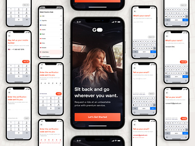 Login and Signup Screens ⟶ Go - Ride Hailing App UI Kit app book ride design login ui lyft mobile app product design ride hailing app signup ui taxi app uber ui ui design ux