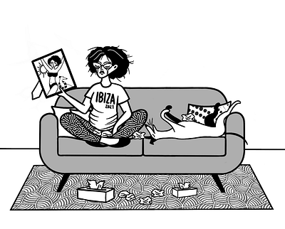 Post-Holiday Depression black and white cartoon comic illustration post holiday depression