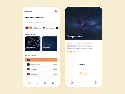 Meditation Mobile App app design meditation ui