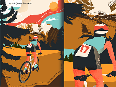 Mountain Biking - Travel series continued... bike design digital art drawing enjoy hills illustration life living man mountain nature snow sun texture travel trees vector woman