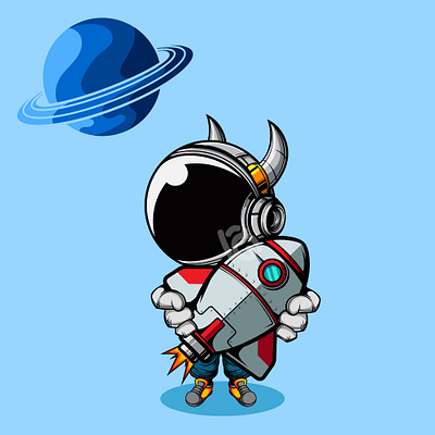CUTE ASTRONAUT AND THE SPACE SHIP art artprint astronaut cartoon character cute design doodle graffiti illustration logo mascot space vector