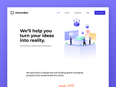 UnicornBox Landing Page clean clean ui design landing page minimalist ui website