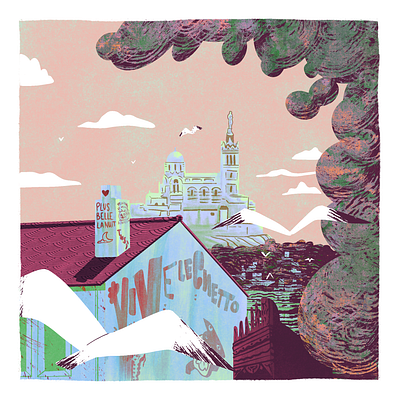 marseille architecture building church city illustration concept art design editorial illustration landscape marseille procreate