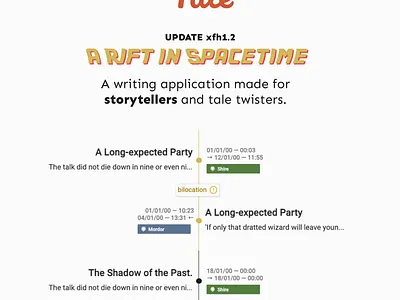 Tale Update xfh1.2: A Rift in Spacetime app application application design authors branding characters design desktop editor fantasy graphic design novel writer sciencefiction timeline writers writing