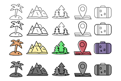 a set of icons on the theme of travel adobe illustrator architecture building design icons illustration landscape logo resident set trave travel vector