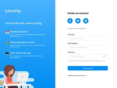 Tutorship - Create an account design edtech product design sign up ui ux