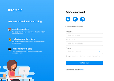 Tutorship - Create an account design edtech product design sign up ui ux