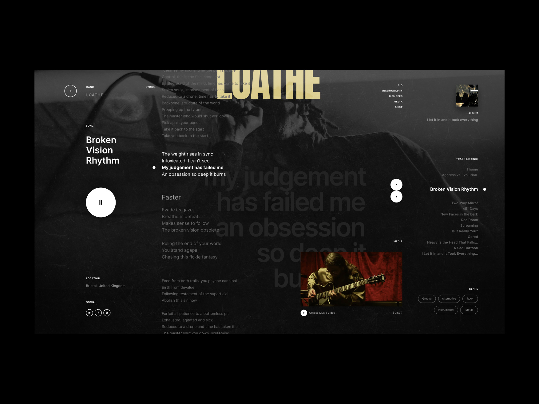 Artist Music Stream Concept audio design grid grid layout interface mockup music platform typography ui ux web design