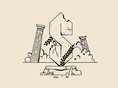 Vectober 09: Ruin 90s bird illustration line art ruins statue