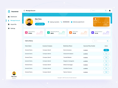 Insurance Profile Webapp admin design cms design dashboard insurance profile webapp ui design ui ux user profile user profile web ux design