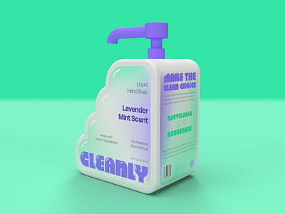 CLEANLY Hand Soap 3d 3d model adobe dimension bottle brand design brand identity branding clean design fusion 360 graphic design label design logo packaging product render soap type typography wash your hands