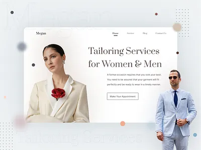 Megan Tailoring Service blouse branding designer wear fabric fashion landing page man marketplace new look online tailoring outfit sewing services suit tailoring tailoring service ui wardrobe women