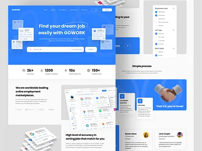 GOWORK - Job Finder Landing Page clean design find job job job board job dinder job finder landing page job platform job portal job search job seeker job vacancy landing page product product design vacancy web web design website website design