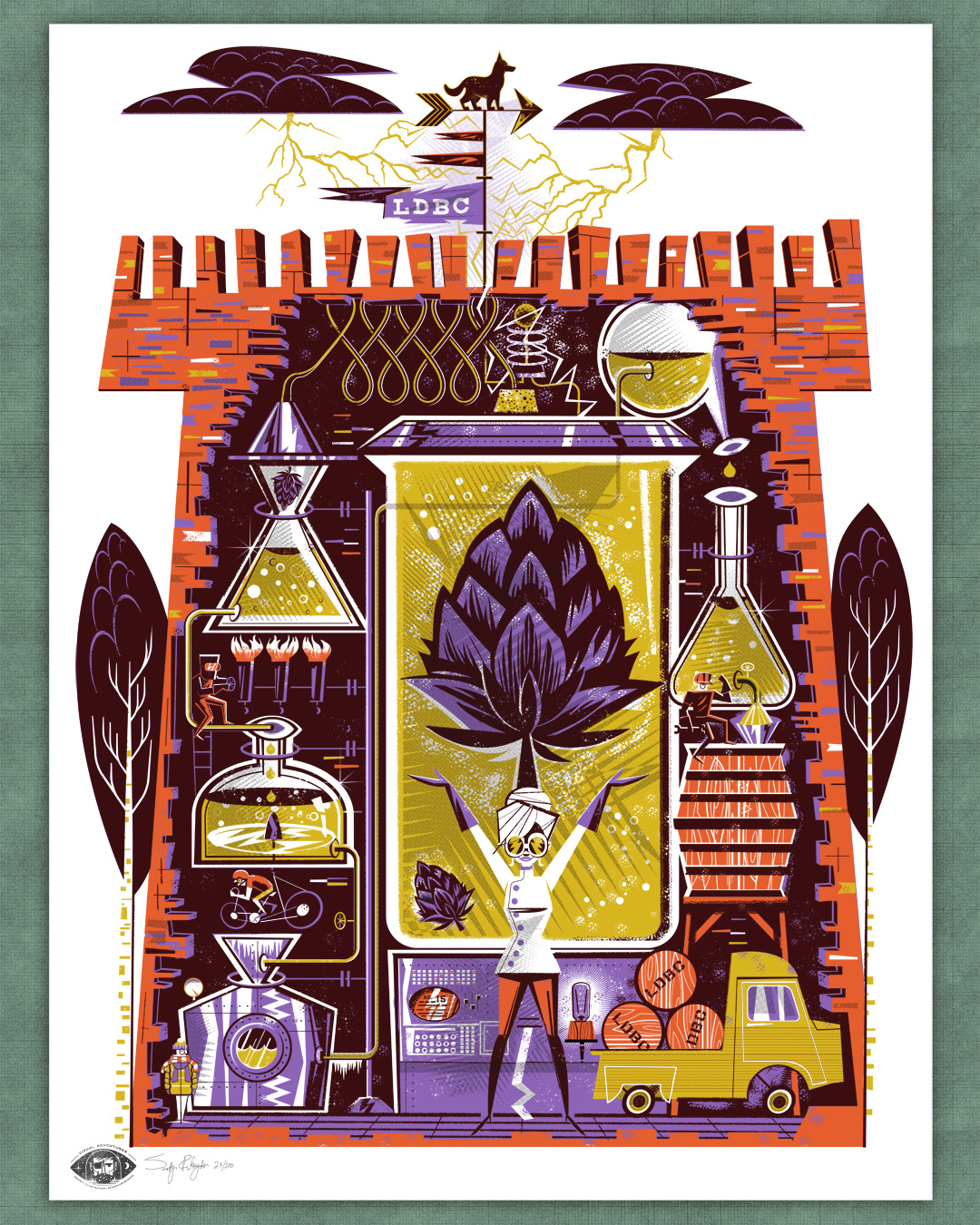 Lazy Dog Beer Club Mad Science Print beer brewing castle chemistry dog four color illustration mad scientist midcentury silkscreen