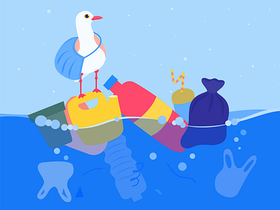 plastic ocean animals biotope crises environment future illustration lifestyle meer müll natural habitat nature ocean plastic plastic ocean pollution sea seagull waste water