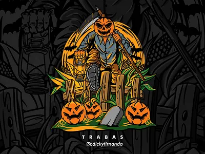 HALLOWEEN ( TRABAS ) ILLUSTRATION apparel design art work character design clothing design dark art digital art halloween halloween artwork halloween design halloween illustration illustration merch design old skull ovp ovp shirt tshirt design