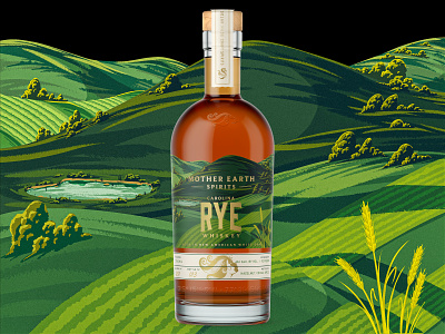 Mother Earth Spirits Rye 2d bottle design digital painting farm field illustration ipad pro label landscape monotone packaging procreate rye spirit spirits whiskey