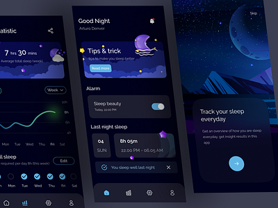 Sleep Tracker App app chart darktheme healthy insight mobile mood sleep sleeptracker ui