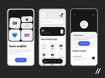 English Learning App android animation app app design audio design education elearning english english learning app interface ios lesson mobile design motion practice self education tutor ui ux
