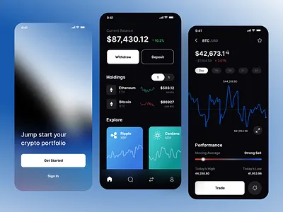 Crypto App Design Dark UI Kit (Giveaway) app bitcoin crypto cryptocurrency cryptocurrency app design ethereum litecoin ui ui design ui kit ui patterns