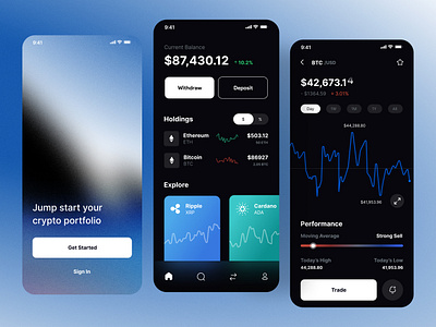 Crypto App Design Dark UI Kit (Giveaway) app bitcoin crypto cryptocurrency cryptocurrency app design ethereum litecoin ui ui design ui kit ui patterns