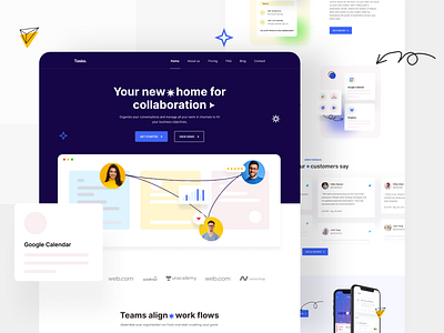 Team collaboration software website about us blog branding collaboration communication design freelance homepage landing page logo product productivity remote saas service task task manager team ui website