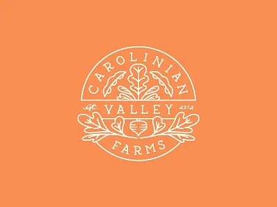 Carolinian Valley Farms logo badge farm farming leafs orange symmetry vegetables