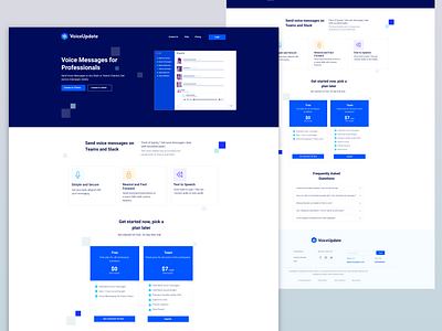 Landing page for application for voice messages app app design blue design home page landing minimal ui user interface ux web web design website