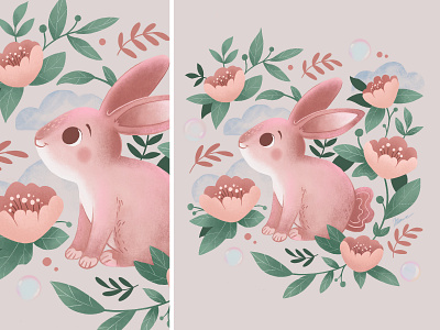 Cute rabbit illustration in floral ornaments animals book children domek drawing flowers illustration kids marzec ornament rabbit simple