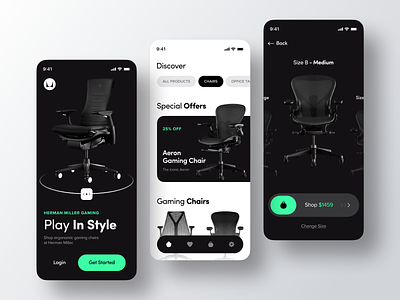 Furniture Store App Concept chairs concept design herman miller interior mobile mobile app online shop online store commerce ui user interface ux