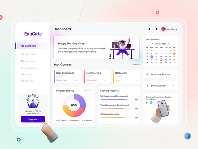 EduGate: E-Learning Platform 3d branding dashboards e learning education graphic design lightmode live classes online courses ui websites