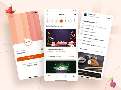 Recipe iOS App design 3d design app branding cards design first shot food galaxy hello dribbble illustration ios landing page logo minimal mobile app recipe app signin ui ux web