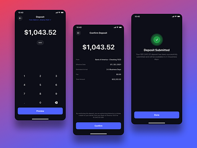 Deposit and withdrawal. Motocho add funds banking bunq cashapp coinbase deposit finance fintech interface mobile monzo n26 product design revolut robinhood transfer transfer funds ui ux wirhdraw