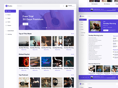 Music & Band Dashboard Website dashboard entertainment homepage landing landing page media music music player playlist streaming ui design uiux website