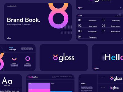 Gloss - Brand Book Guidelines Template brand brand book brand style branding business creative design download guidelines logo minimal portfolio powerpoint presentation professional style guide