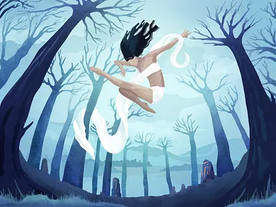 Forest girl 🧚 girl illustration landscapes plants proctreate trees