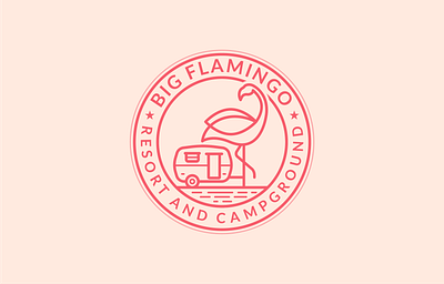 Big Flamingo Resort and Campground Logo Design animal app badge branding camp campground camping circle design flamingo illustration logo logo design modern pink resort rv simple travel vector