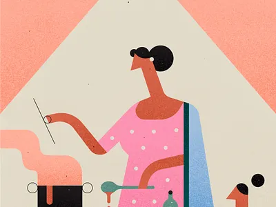 Food from the heart character chef cooking daughter food home illustration kitchen mother pink texture vector