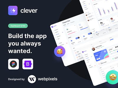 Clever Dashboard UI Kit - Webpixels analytics bootstrap theme cards charts clever components dashboard design project management sidenav statistics template ui ui kit