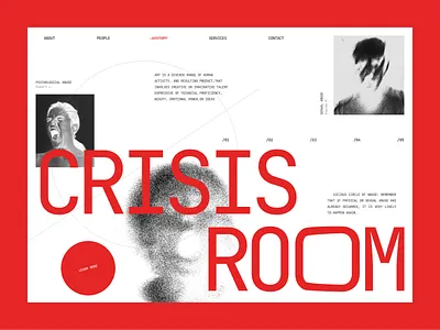 Crisis Room abuse black design digitalbutlers graphic design illustration inspiration main screen man photos red typography ui white woman