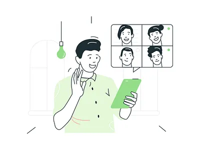 Nick Illustrations ✌️🍝💻 call character colorful conversation design flat friends illustration kapustin meating remote resources set vector work zoom