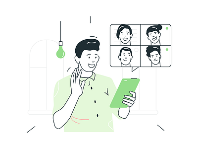 Nick Illustrations ✌️🍝💻 call character colorful conversation design flat friends illustration kapustin meating remote resources set vector work zoom