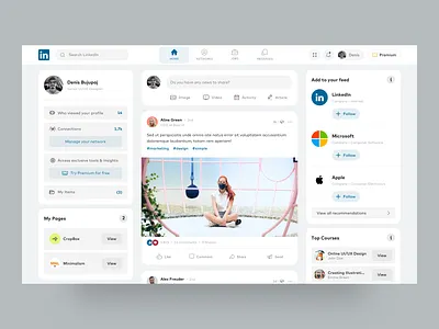 LinkedIn - UI Concept creative design linkedin linkedin redesign minimal redesign social social app social media social network ui ux web design webapp